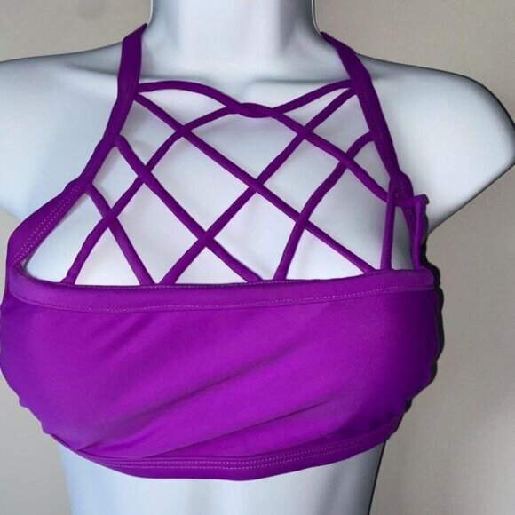 Halter neck Criss-Cross Front Bralette Top Bikini‎ Women's Strap Side Bottom - Picture 3 of 6